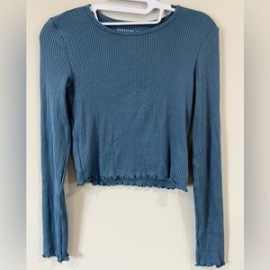 NWT American Eagle Dark Blue Ruffle Hem Long Sleeve